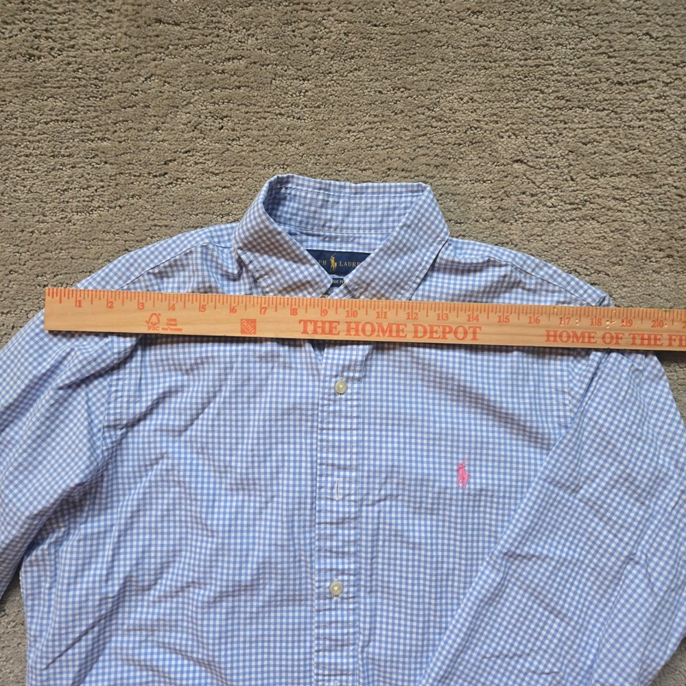 Ralph Lauren Classic Fit Mens Medium Blue Gingham Button Down Shirt Pink Pony - Picture 3 of 5